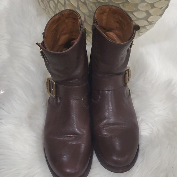 Frye Shoes - Frye Dark Brown Leather Moto Boots